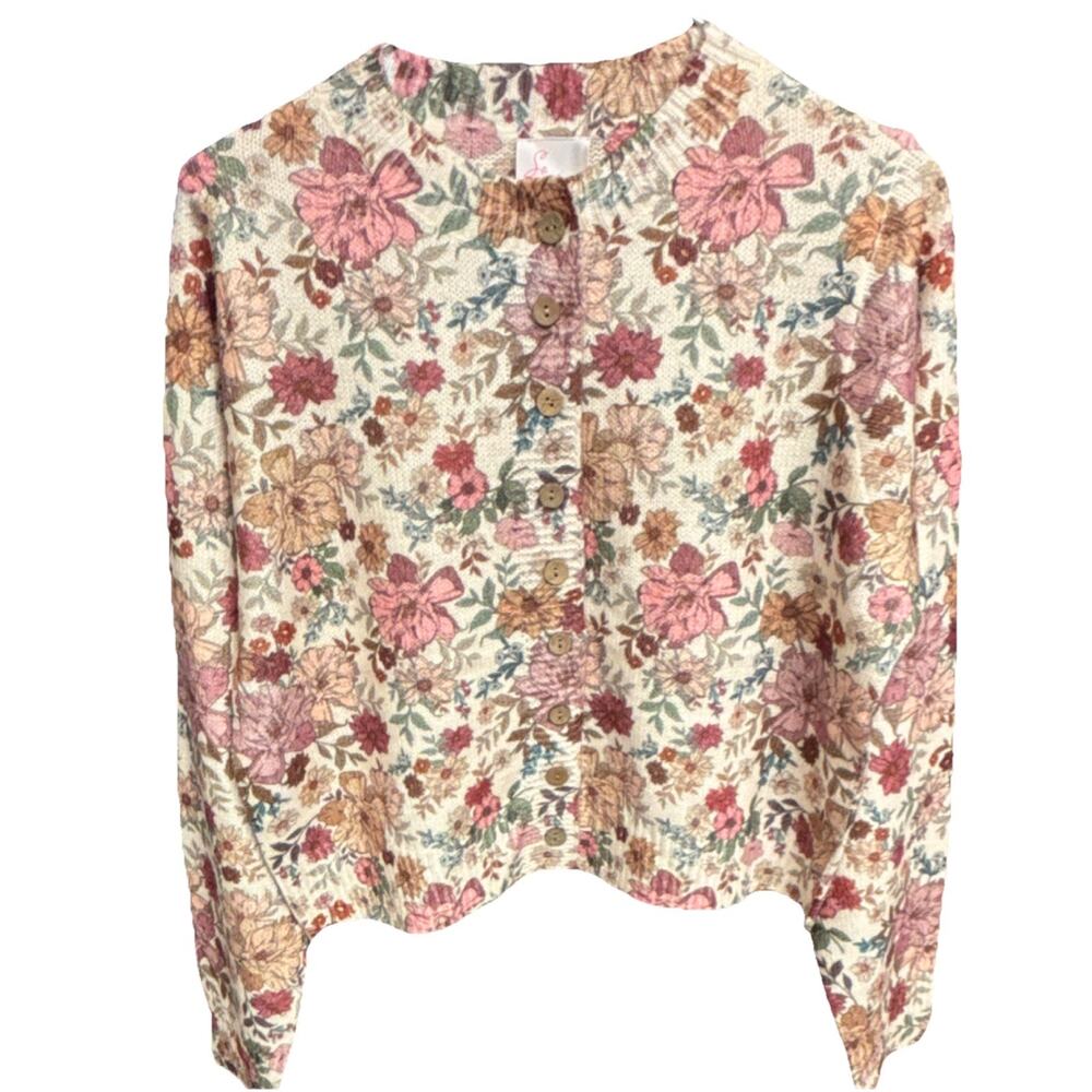 So Me Multicolor Floral Knit Button-Up Cardigan Sweater Women's size M - Picture 2 of 5